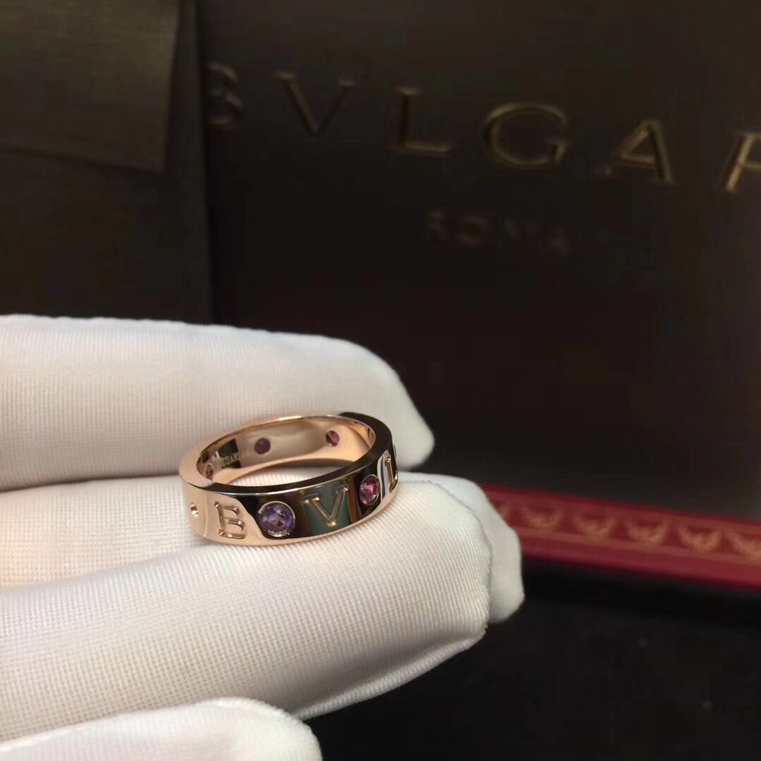 18kt Rose Gold BVLGARI BVLGARI ring set with amethysts and pink tourmalines
