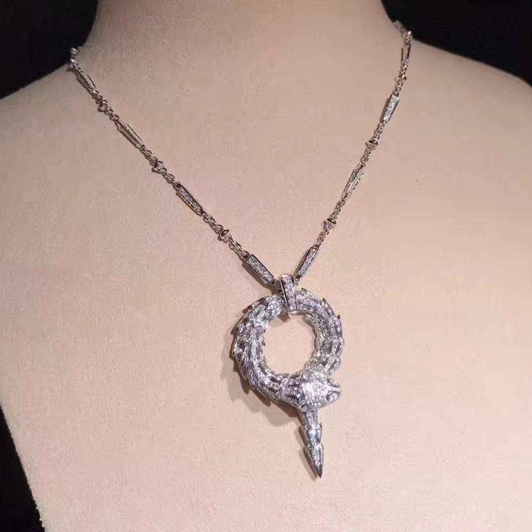 18k White Gold Bulgari Serpenti Diamond Snake Pendant Necklace