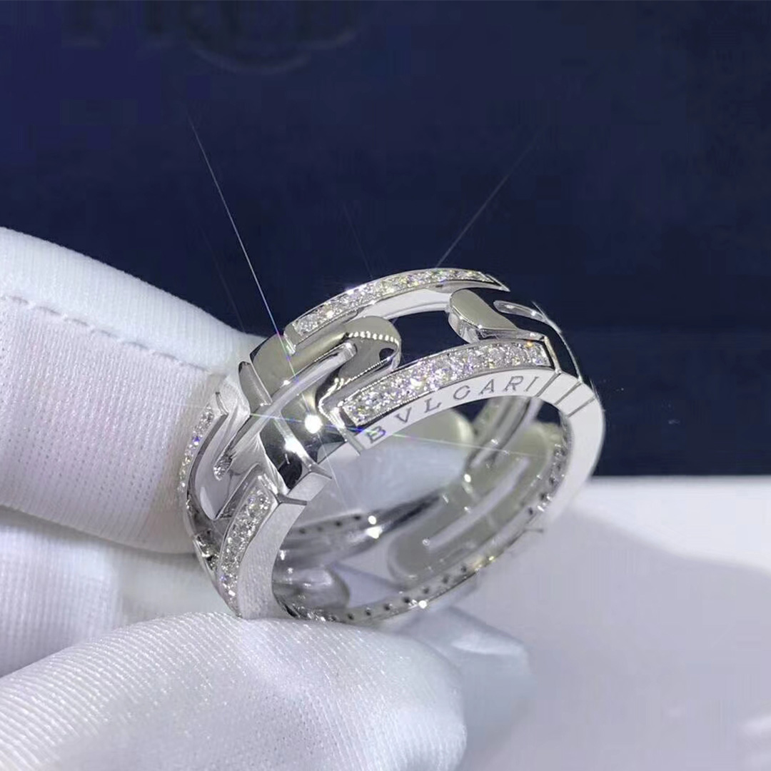 Bulgari Parentesi 18kt White Gold Band Ring with Demi Pave Diamonds