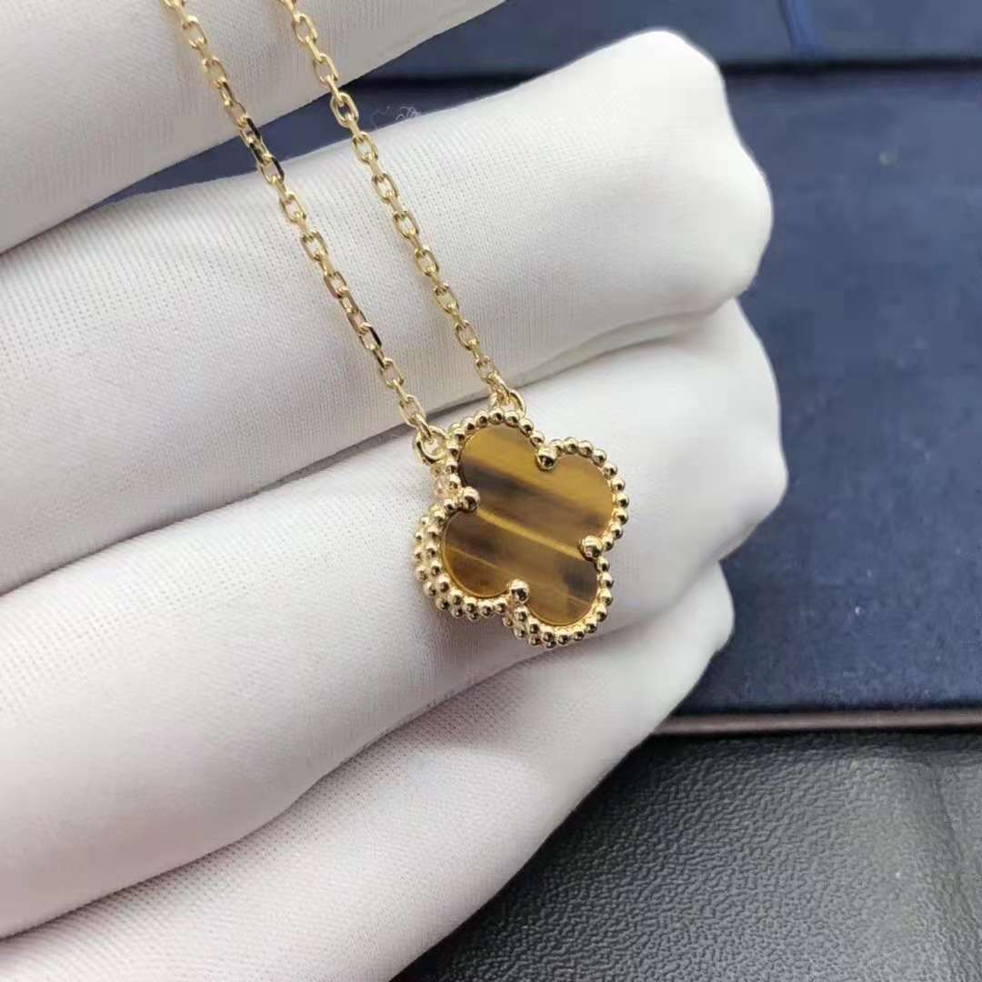 18K Yellow Gold Van Cleef & Arpels Tiger’s Eye Vintage Alhambra Pendant Necklace
