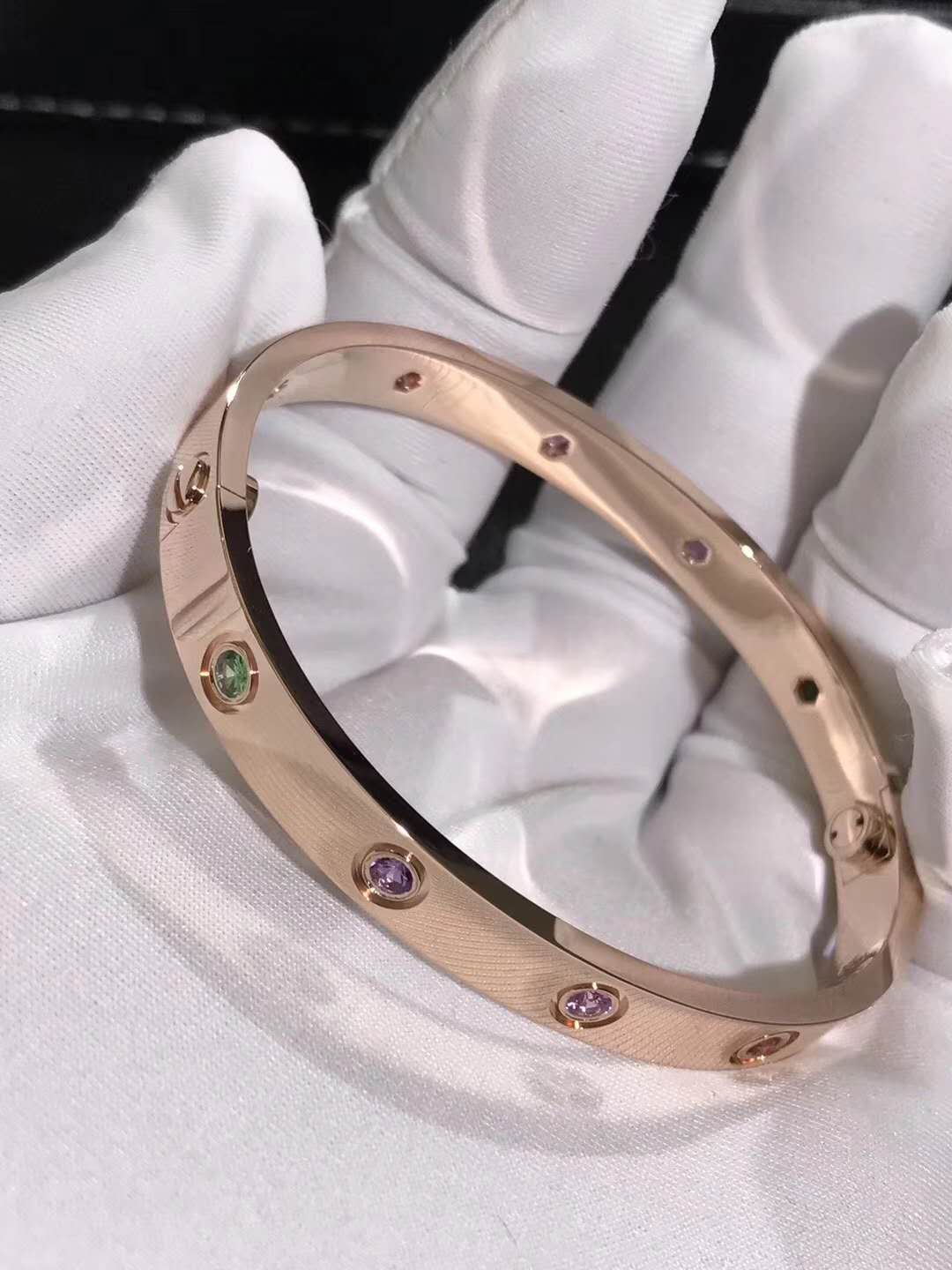 Cartier Love Bracelet 18k Pink Gold Set 10 Gemstones