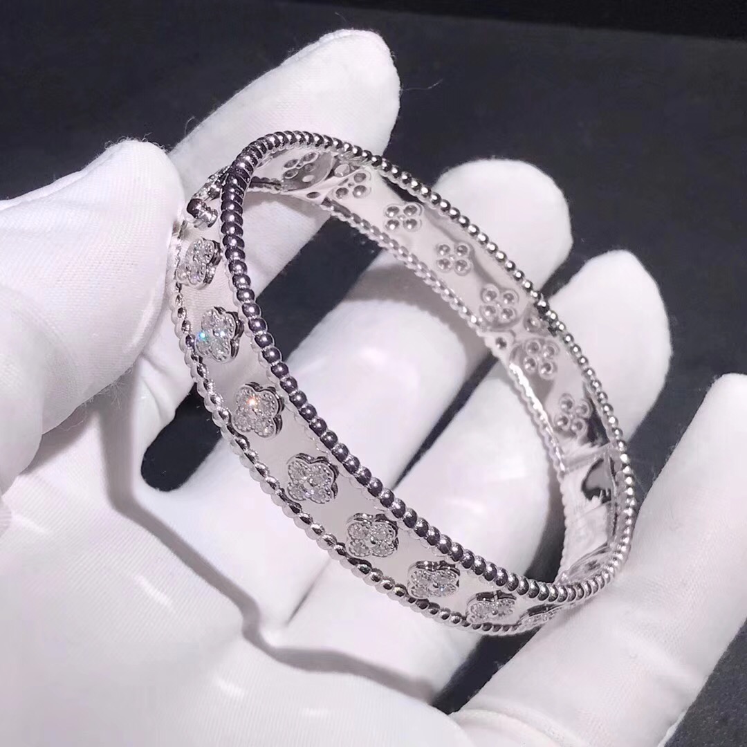 Inspired Van Cleef & Arpels Perlée Clover Diamond 18K White Gold Bracelet