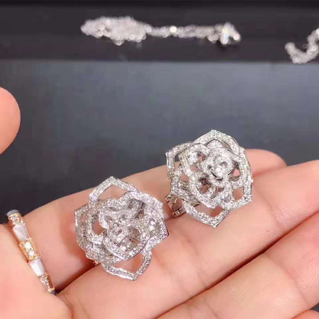 Piaget Rose earrings in 18K white gold set with diamonds