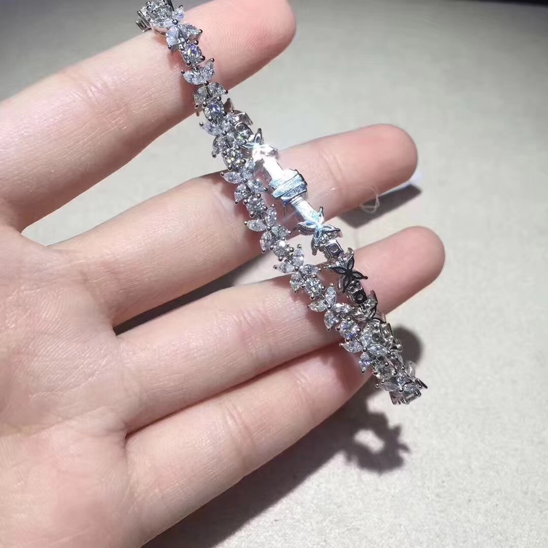 Inspired Tiffany Victoria Mixed Cluster Bracelet Platinum with Diamonds