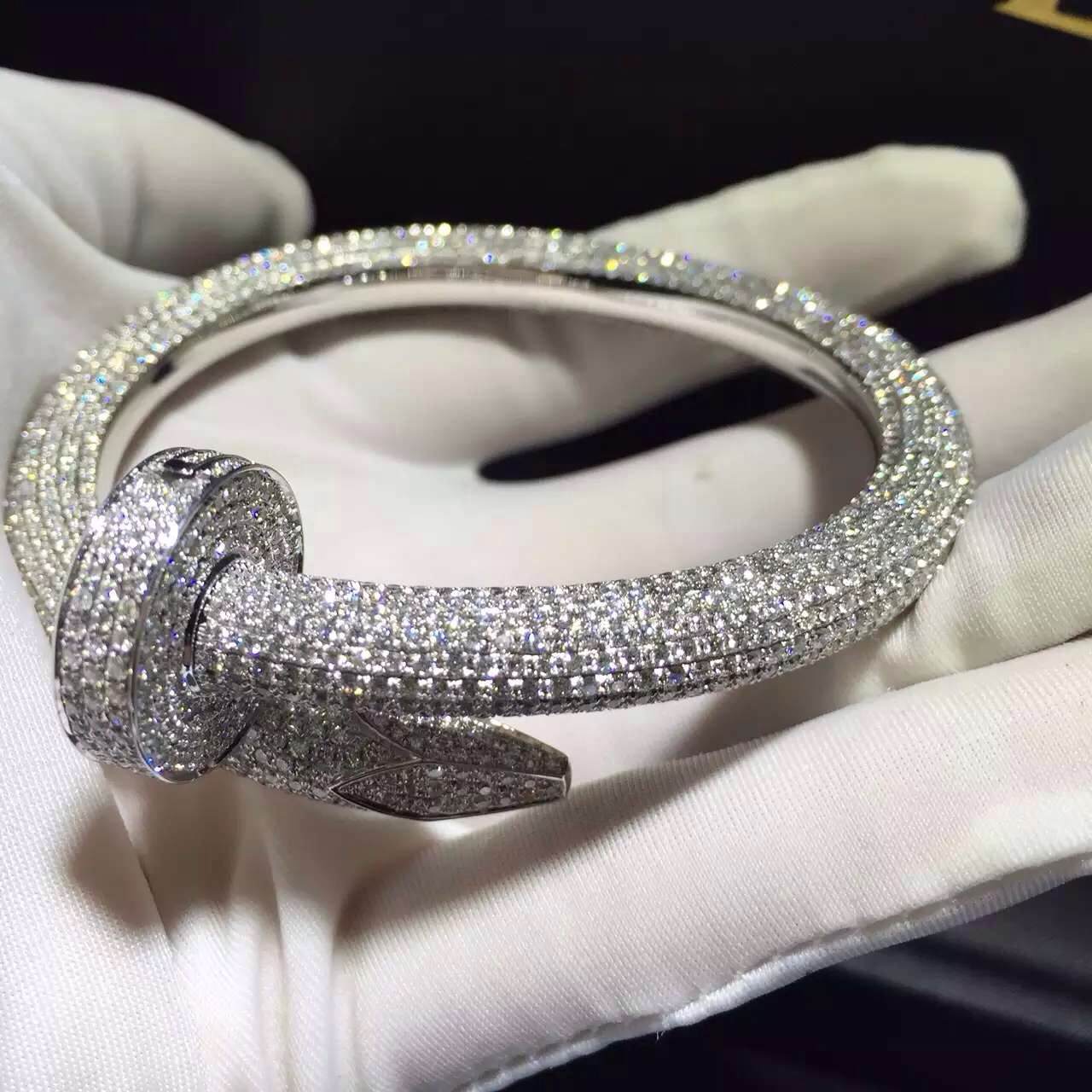 18K white gold Cartier Juste un Clou Nail Bracelet Paved 1752 Diamonds