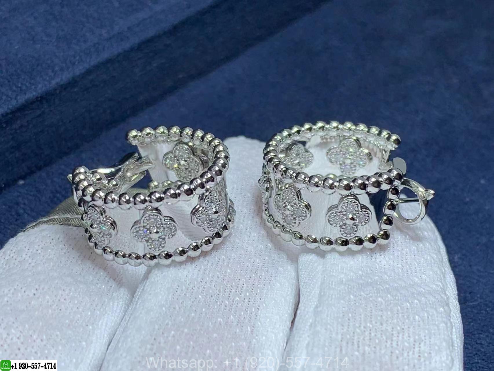 Van Cleef & Arpels Perlée Clover Diamonds 18K White Gold Hoop Earrings