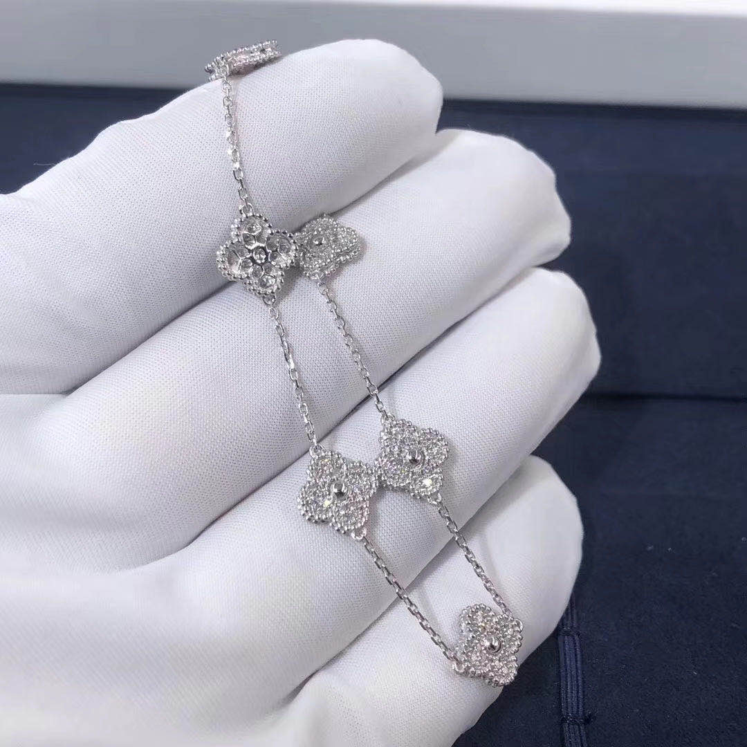 Van Cleef & Arpels Sweet Alhambra 18k White Gold 6 Diamond Motifs Bracelet