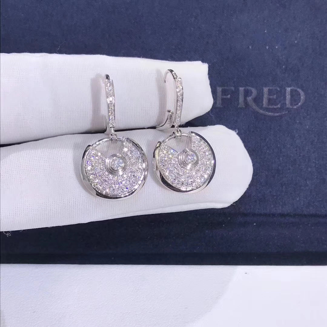 Amulette de Cartier 18ct White Gold and Pave Diamond Earrings