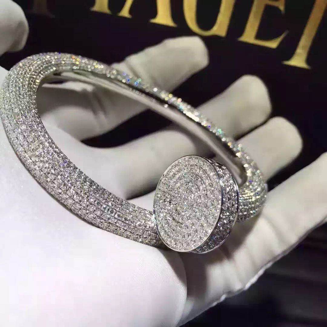Custom Cartier Juste Un Clou fully Diamond Pavéd Bracelet Extra Large Model in 18K White Gold HP601192