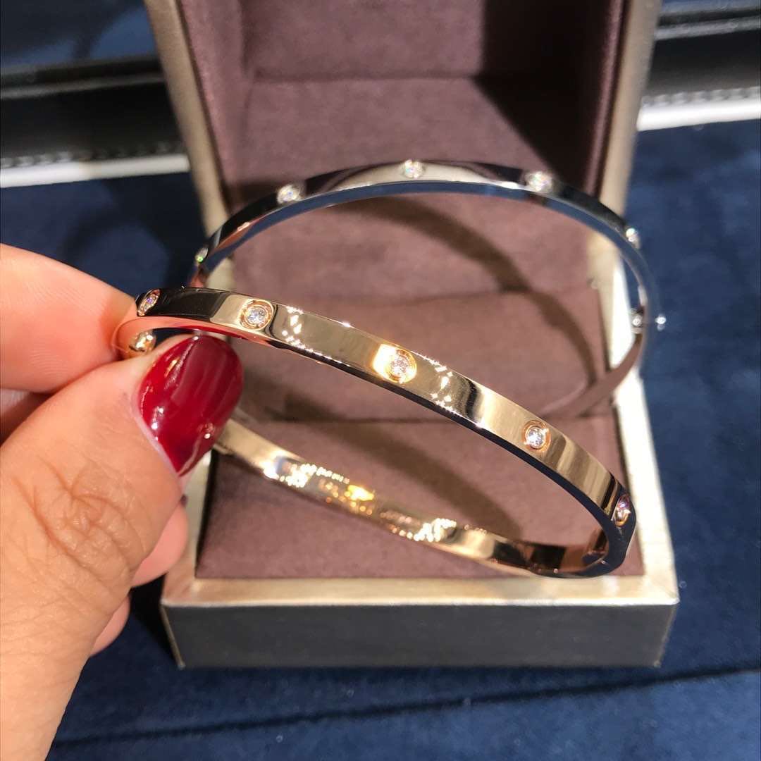 Custom Made Cartier Love Bracelet Small Model 18K Pink Gold With 10 Diamonds B6047917