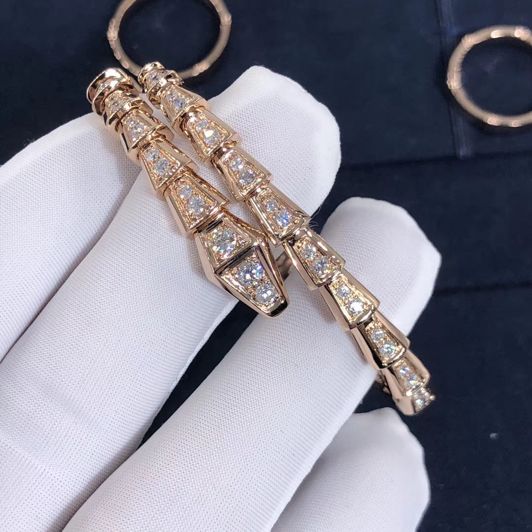Bvlgari Serpenti one-coil slim bracelet in 18kt rose gold with full pavé diamonds