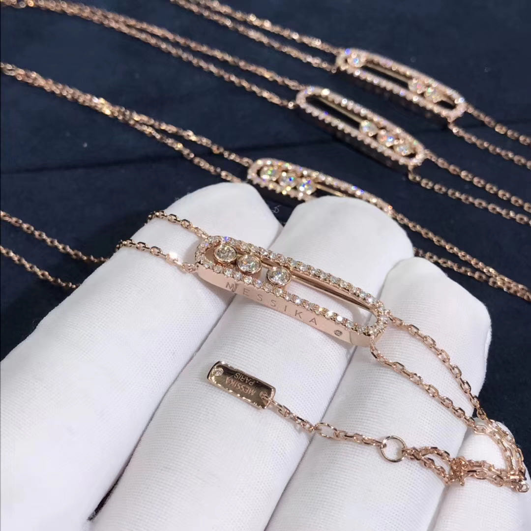 Messika Move Bracelet 18K Rose Gold With Diamonds 3 Dimonds Moveable Chain