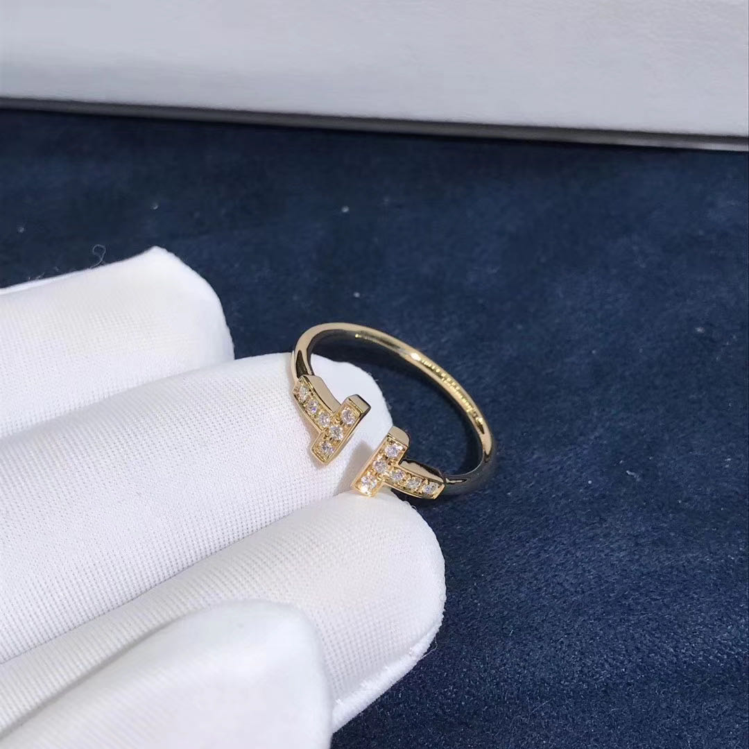 Tiffany & Co. 18k Yellow Gold Diamond T Wire Ring