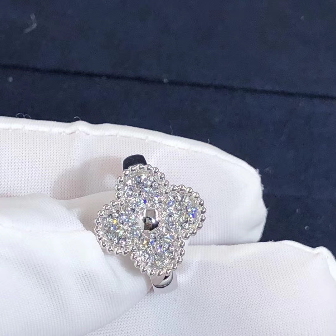 Van Cleef & Arpels 18K White Gold Vintage Alhambra Diamond Ring VCARO26N00