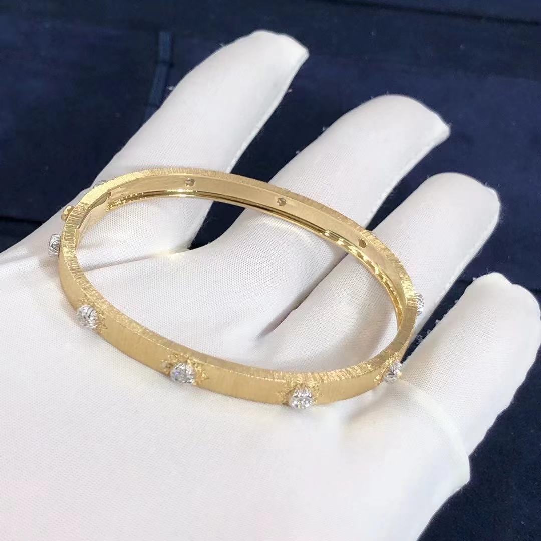 Buccellati Macri Classica Bangle Bracelet in Yellow Gold with White Gold Bezels set with Diamonds