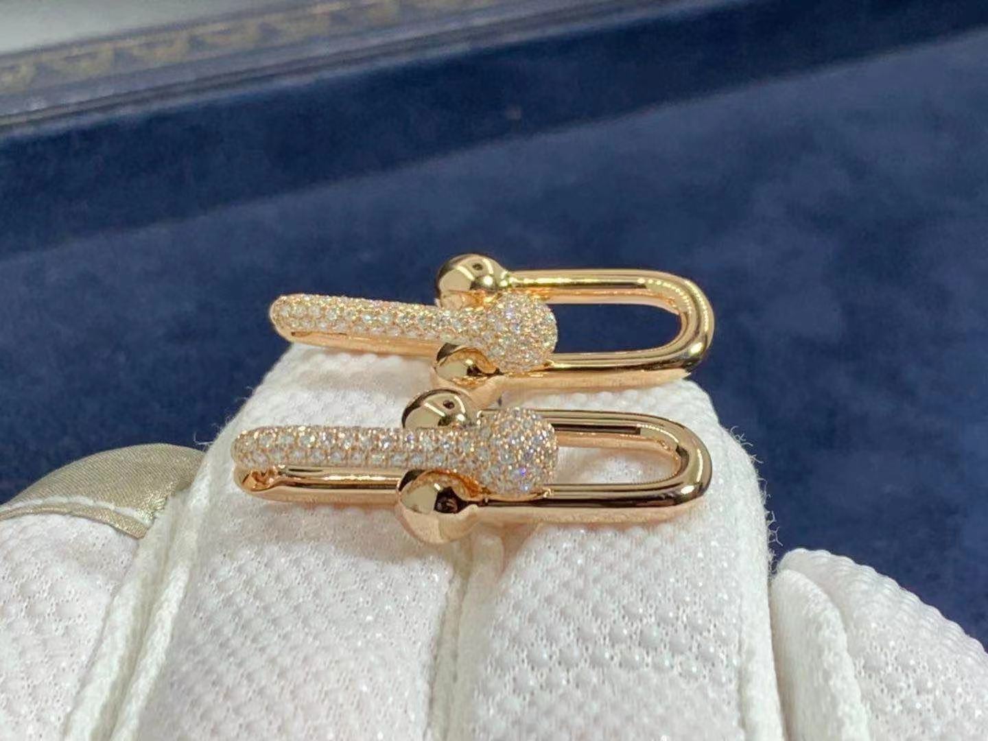 Tiffany City HardWear Link Solid 18k Rose Gold With Pavé Diamonds Earrings