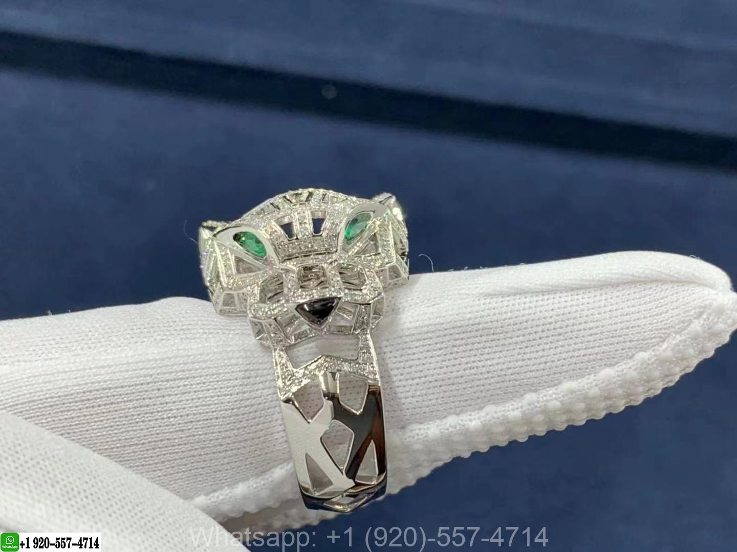 Panthere de Cartier 18k White Gold Diamond Pave Onyx Emerald Ring N4768000