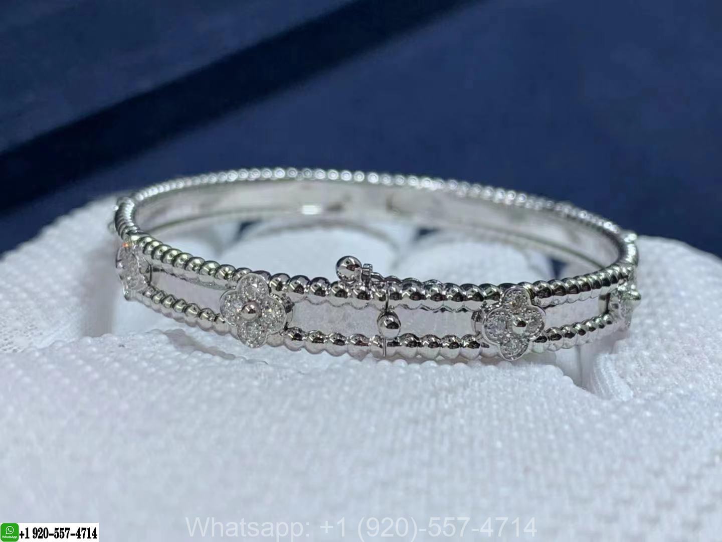 Van Cleef & Arpels 18K White Gold Perlée Sweet Clovers Diamonds Medium Model Bracelet VCARP6XA00