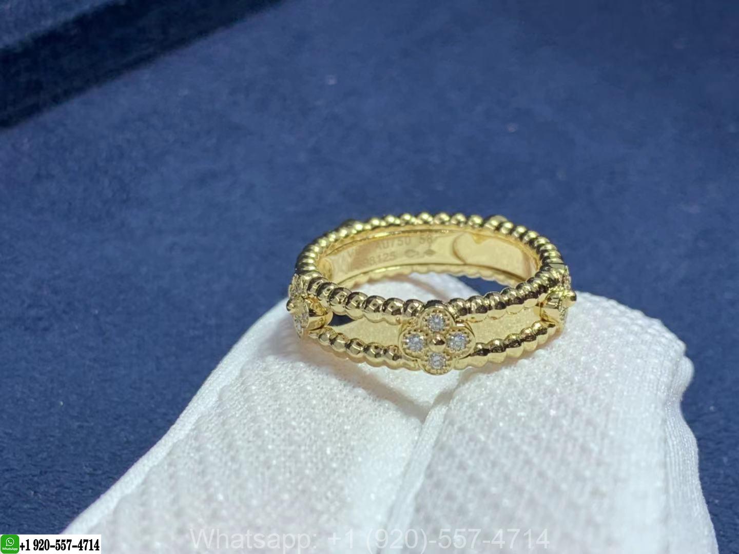 Van Cleef & Arpels 18K Yellow Gold Perlée Sweet Clovers Diamond Ring VCARP6MM00