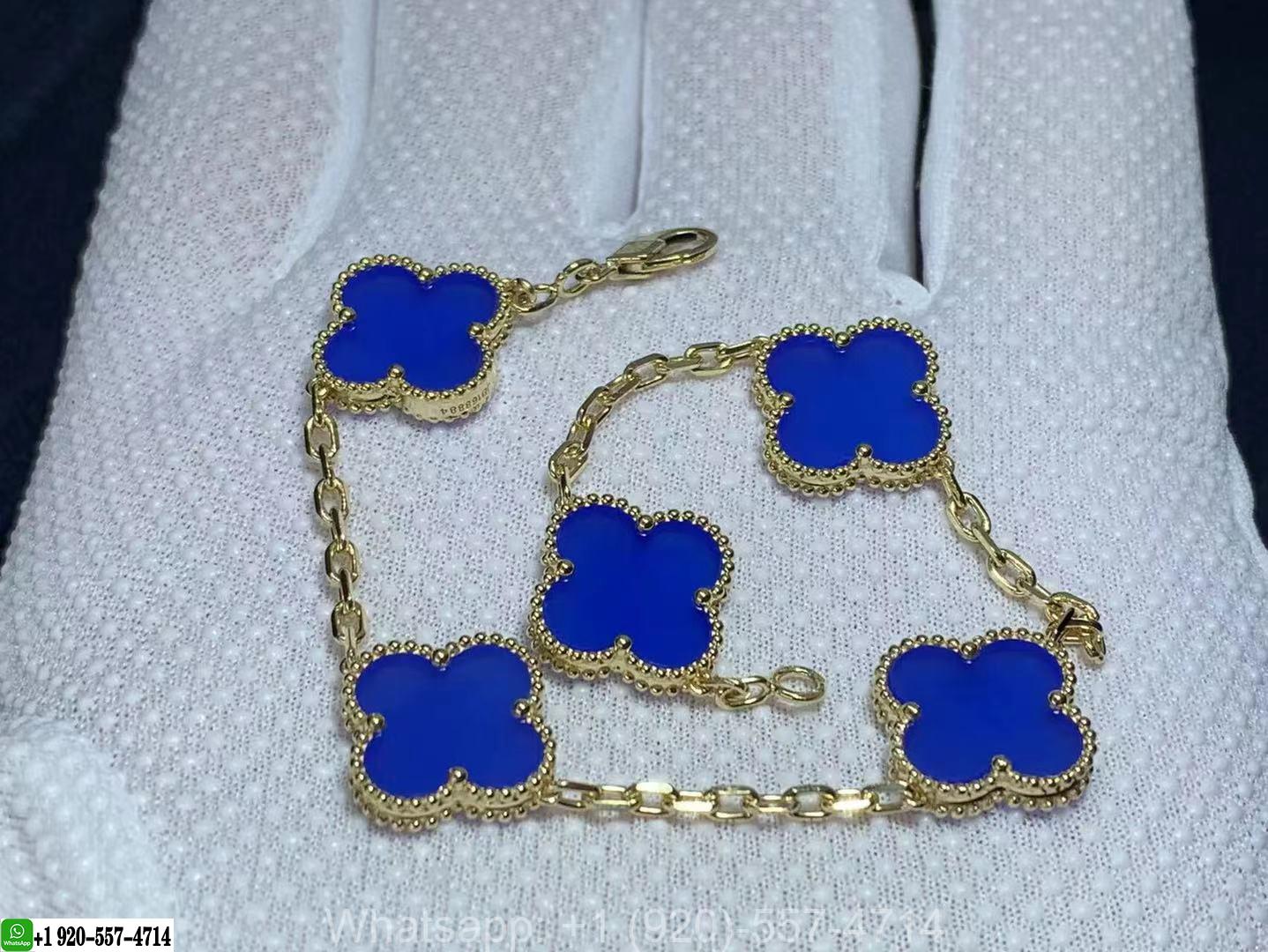 Van Cleef & Arpels 18K Yellow Gold 5 Motifs Lapis Lazuli Vintage Alhambra Bracelet