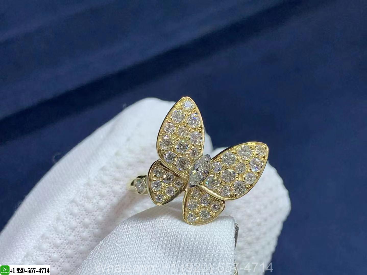 Van Cleef & Arpels Two Butterfly 18K Yellow Diamond Gold Ring VCARP3DQ00