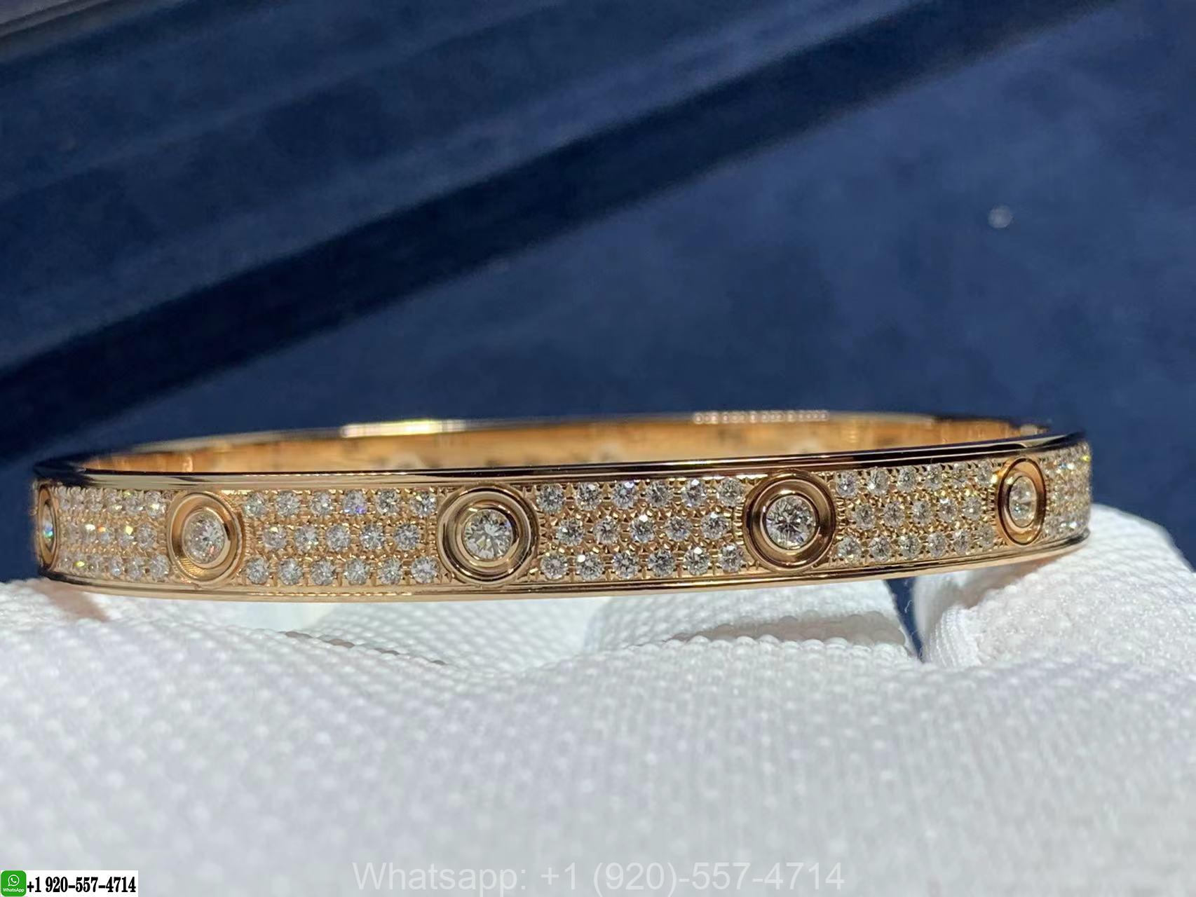 Custom Made Cartier Love Bracelet 18K Rose Gold Full Pave Diamond