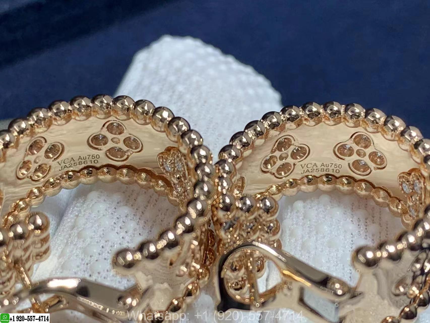Van Cleef & Arpels 18K Rose Gold Perlée Clovers Diamonds Hoop Earrings ...