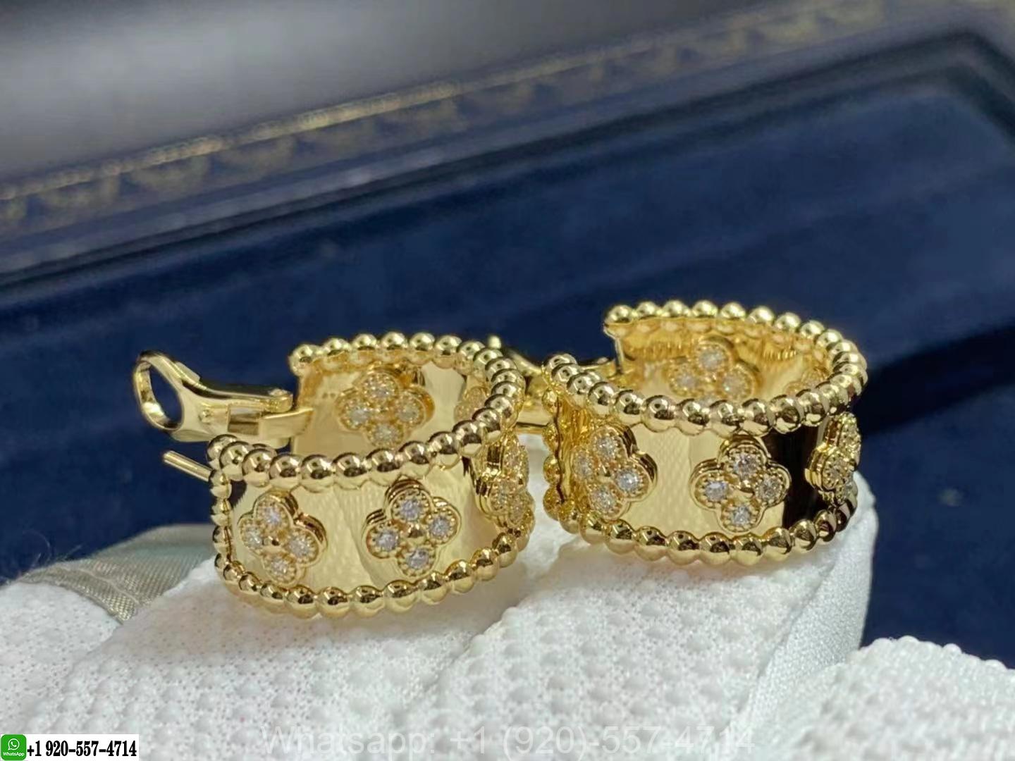 Van Cleef & Arpels 18K Yellow Gold Perlée Clovers Diamonds Hoop Earrings VCARO3YE00