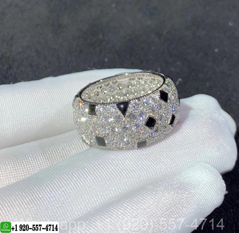 Custom Made Cartier Pelage Diamond and Onyx Eternity 18k White Gold Ring