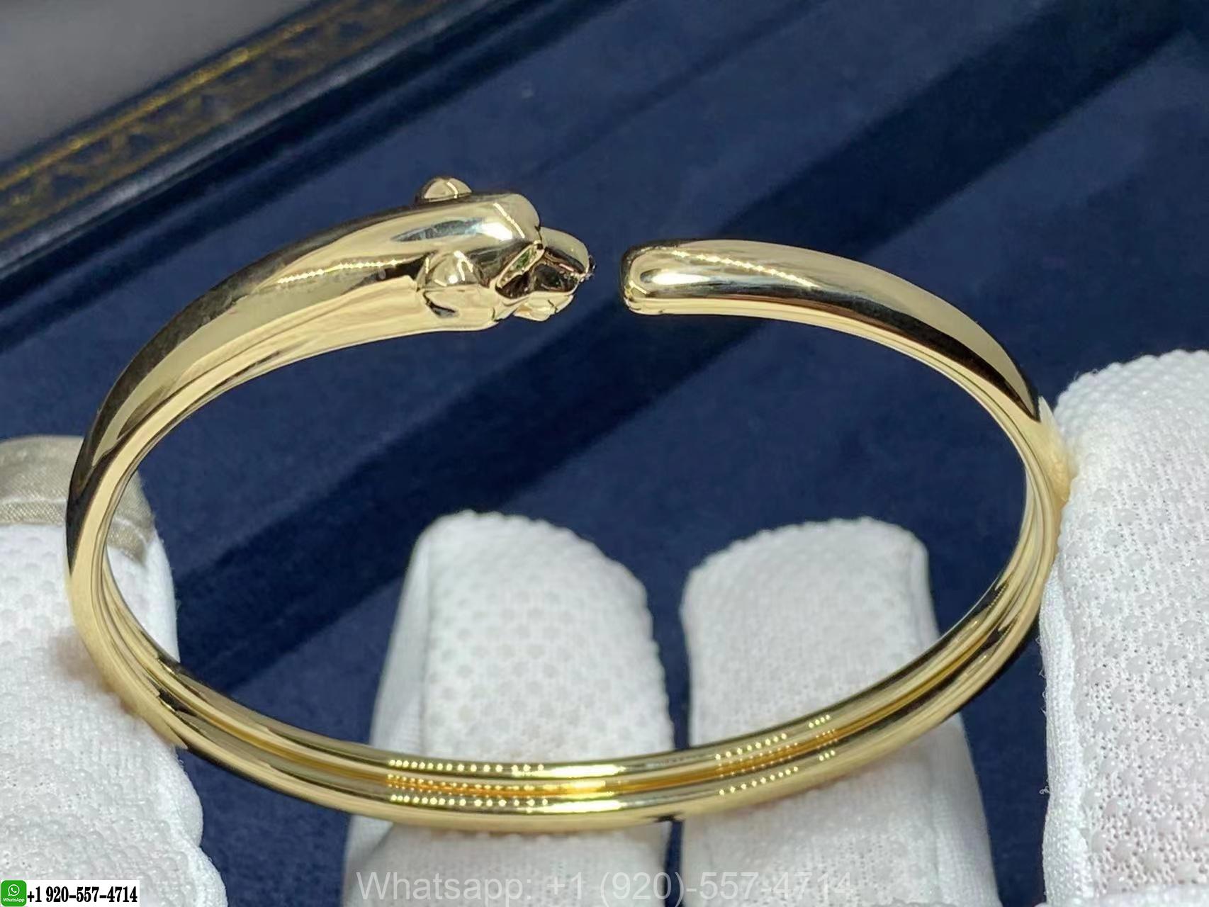 18k Yellow Gold 2 Tsavorite Garnets Onyx Panthere de Cartier Bracelet B6067217