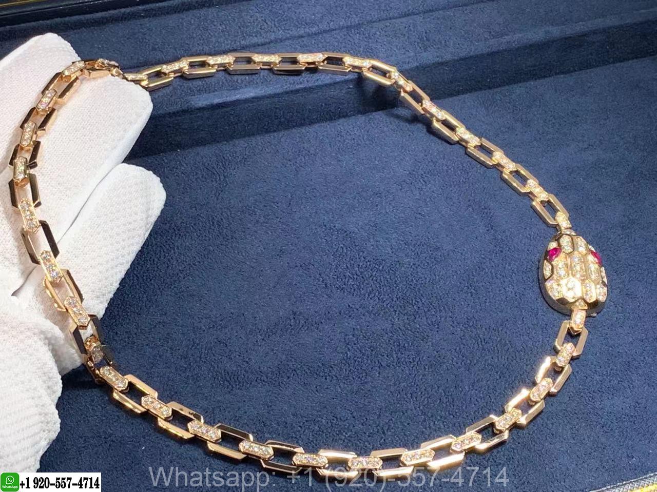 Bulgari Serpenti 18K Rose Gold Diamond and Rubellite Necklace