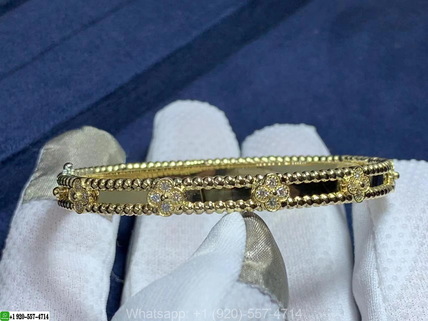 VCA 18k Yellow Gold Medium Model Perlée Sweet Clovers Diamonds Bracelet VCARP6X600