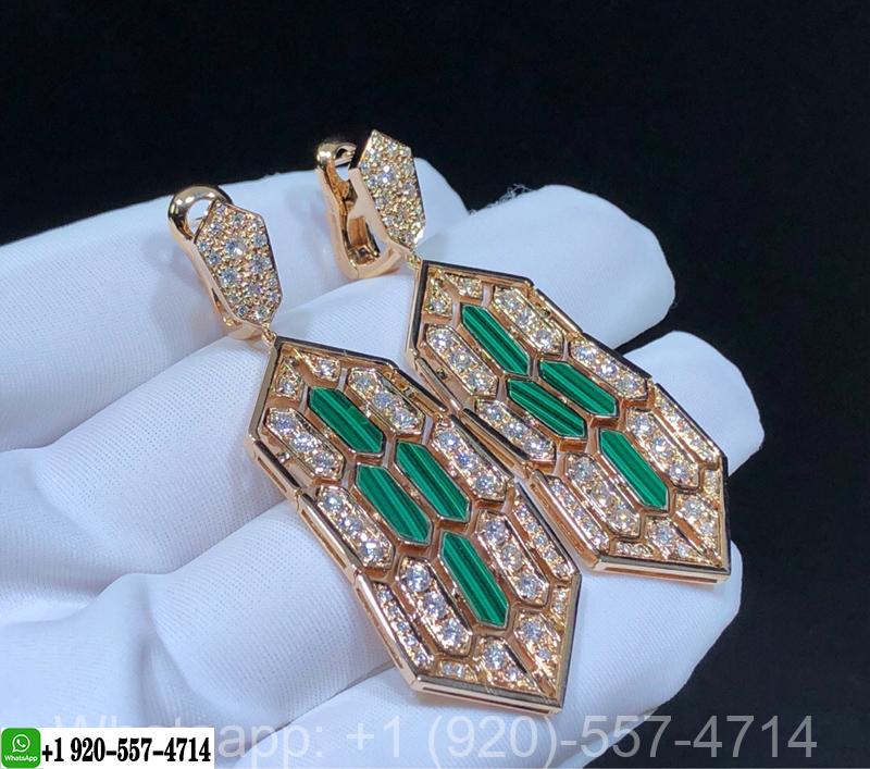 Bvlgari Serpenti 18K Rose Gold Malachite and Pavé Diamonds Earrings