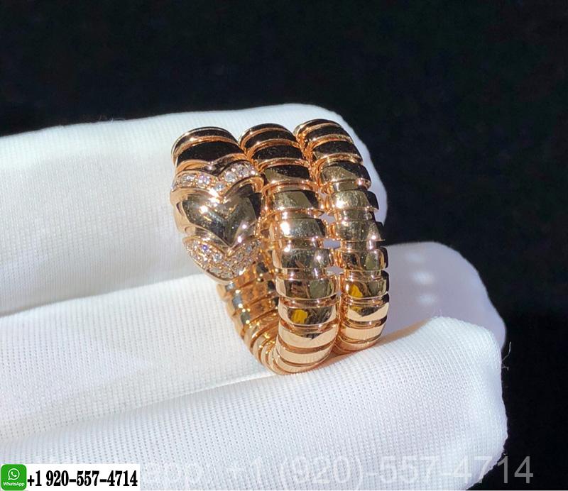 Bvlgari Serpenti Tubogas Diamond 18K Rose Gold Double Spiral Ring