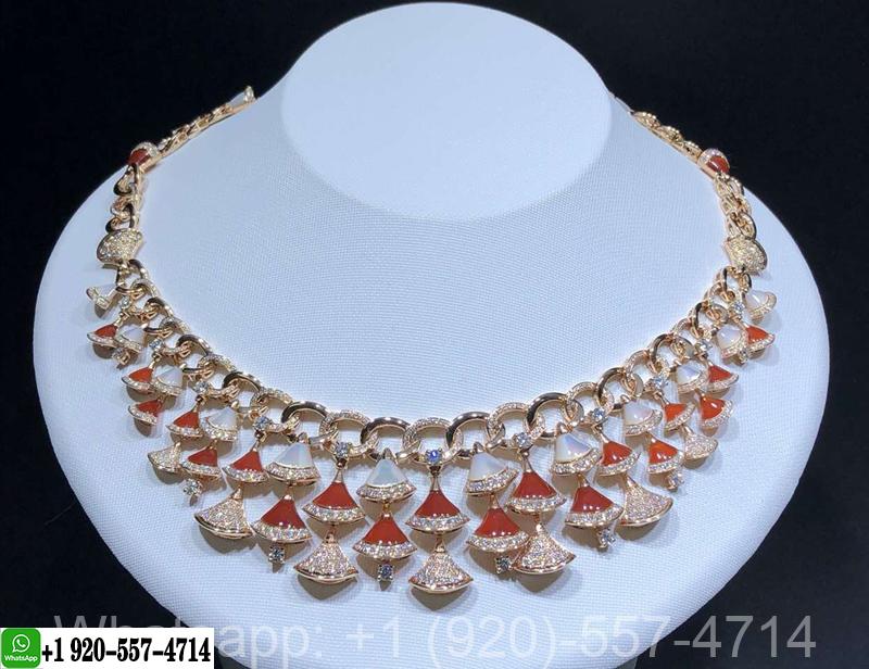 Custom Made Bvlgari Diva’s Dream 18k Rose Gold with Carnelian, Mother of Pearl and Diamonds High Jewelry Necklace
