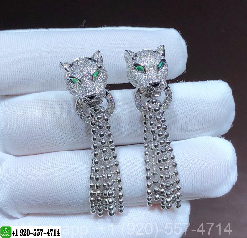 Panthère De Cartier 18K White Gold Emerald Eyes, Onyx Diamond Earrings N8515073