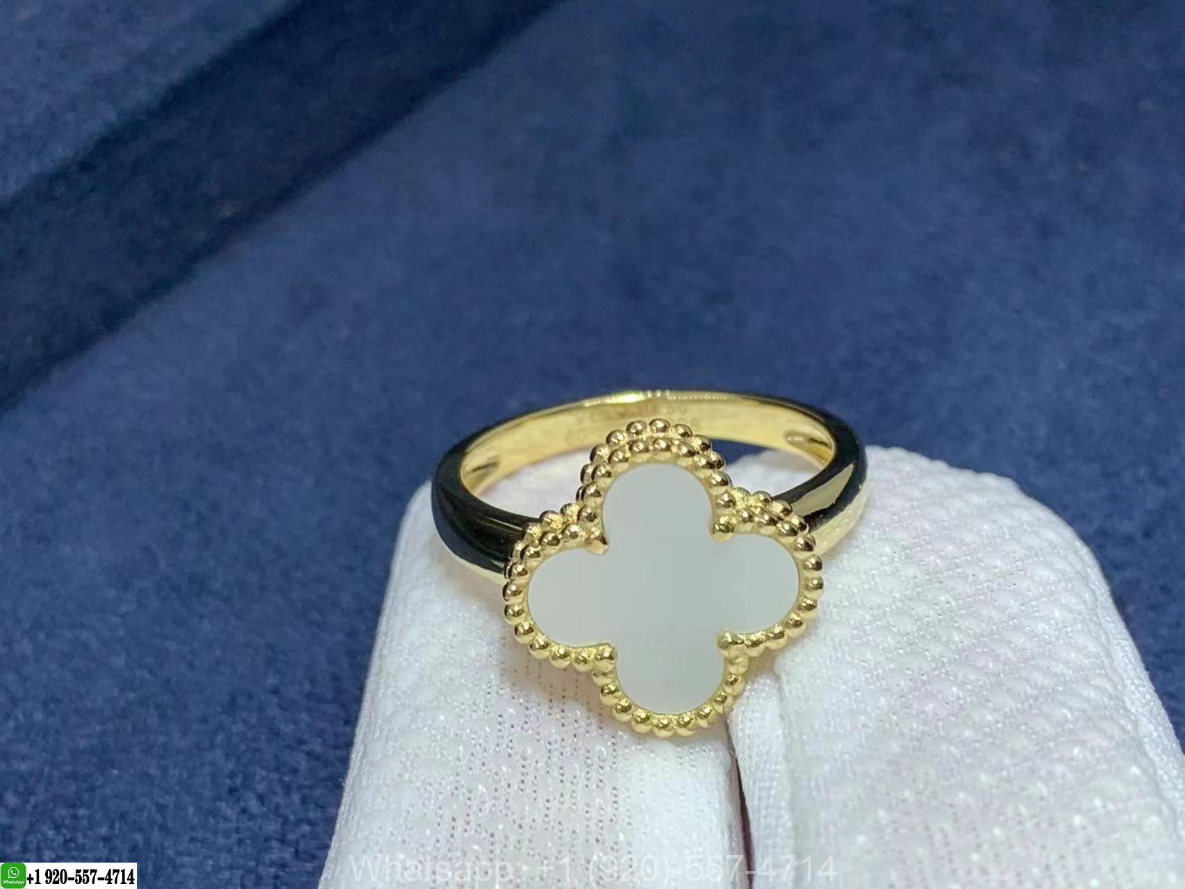 Van Cleef & Arpels Vintage Alhambra White Mother of Pearl 18k Yellow Gold Ring