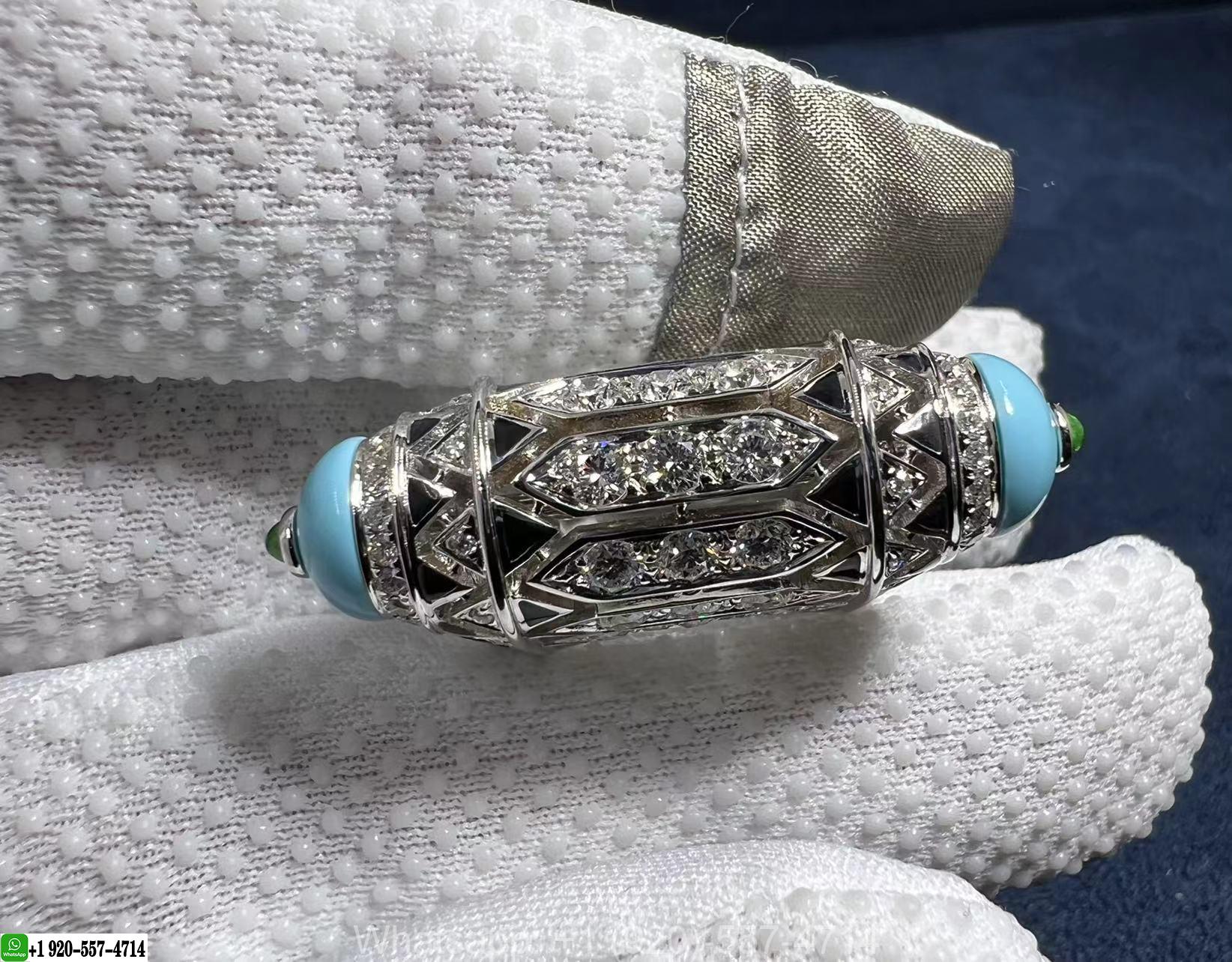 Cartier 18K White Gold Diamonds and Turquoise Art-Déco Inspired Ring H4350300
