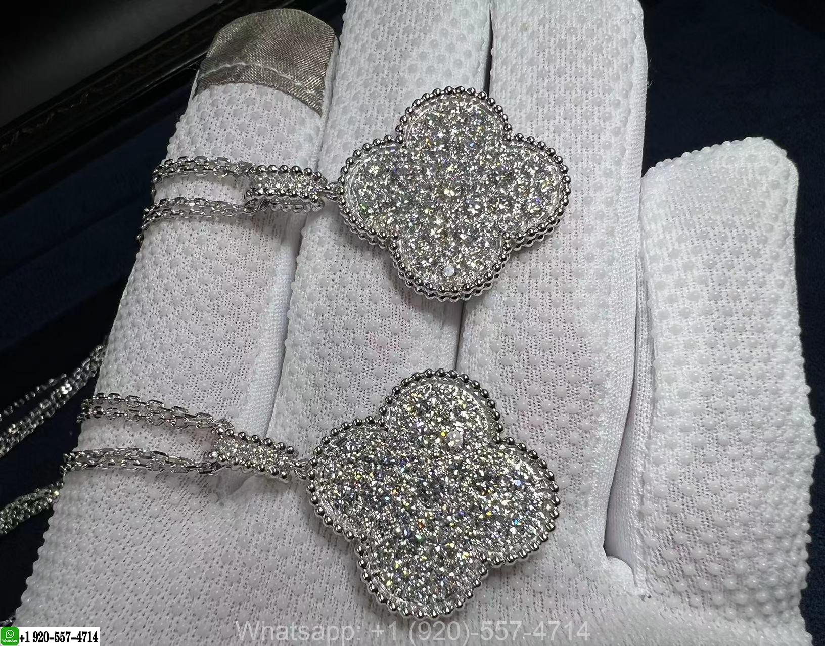 Van Cleef & Arpels Magic Alhambra 1 Motif Full Diamond Paved 18k White Gold Long Necklace VCARO49O00