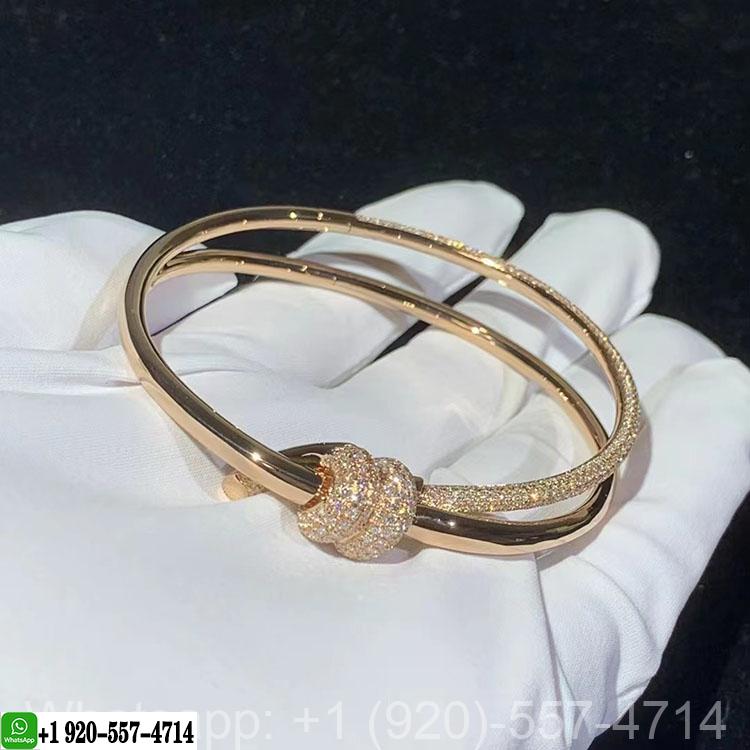 Tiffany Knot Double Row Hinged Bangle in 18K Rose Gold with Diamonds