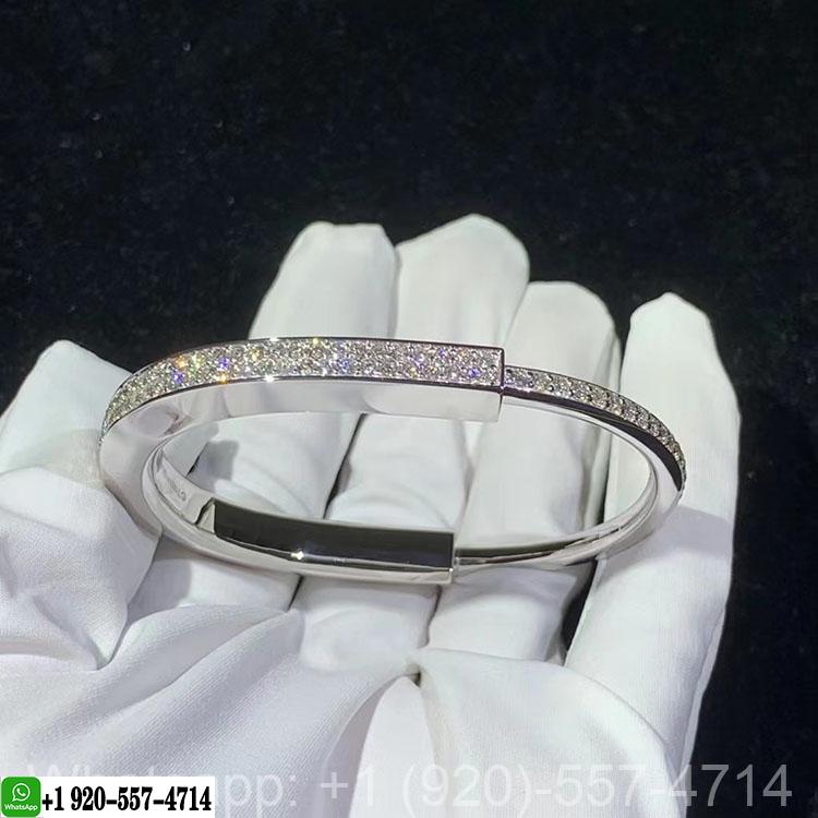 Tiffany Lock Bangle Bracelet in 18K White Gold with Full Pavé Diamonds