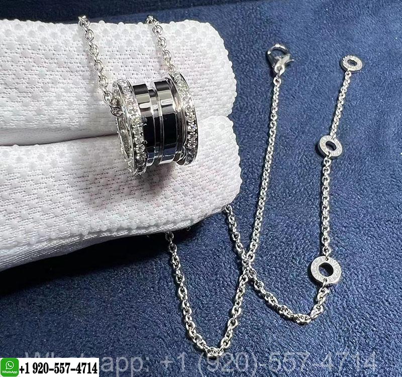 Bulgari B.ZERO1 necklace 18k white gold paved diamond pendant