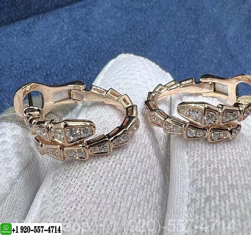 Bvlgari Serpenti Viper 18K Rose Gold With Pave Diamond Earrings – 358361