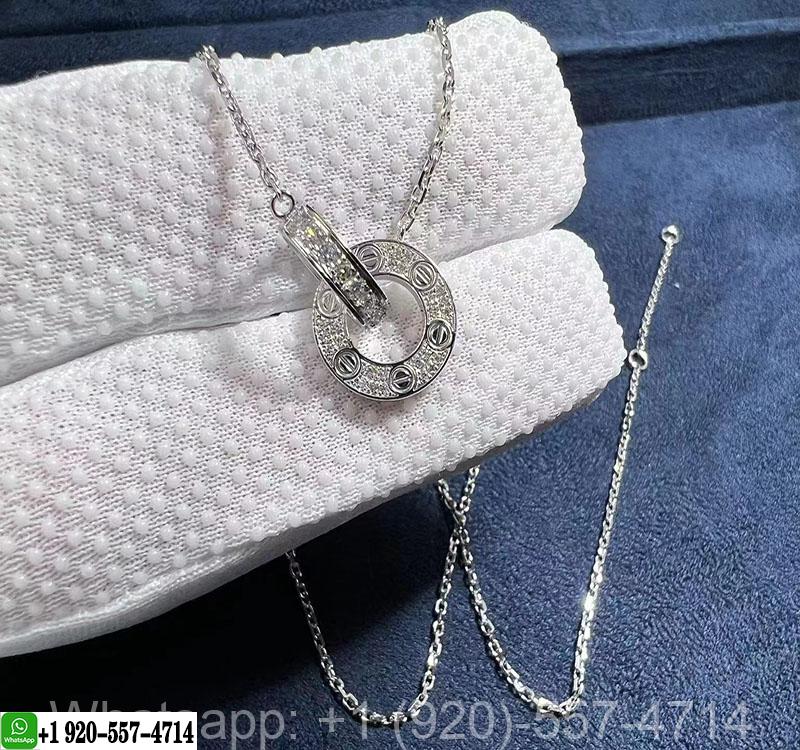 Cartier 18K White Gold Diamond Paved Love Necklace B7216300