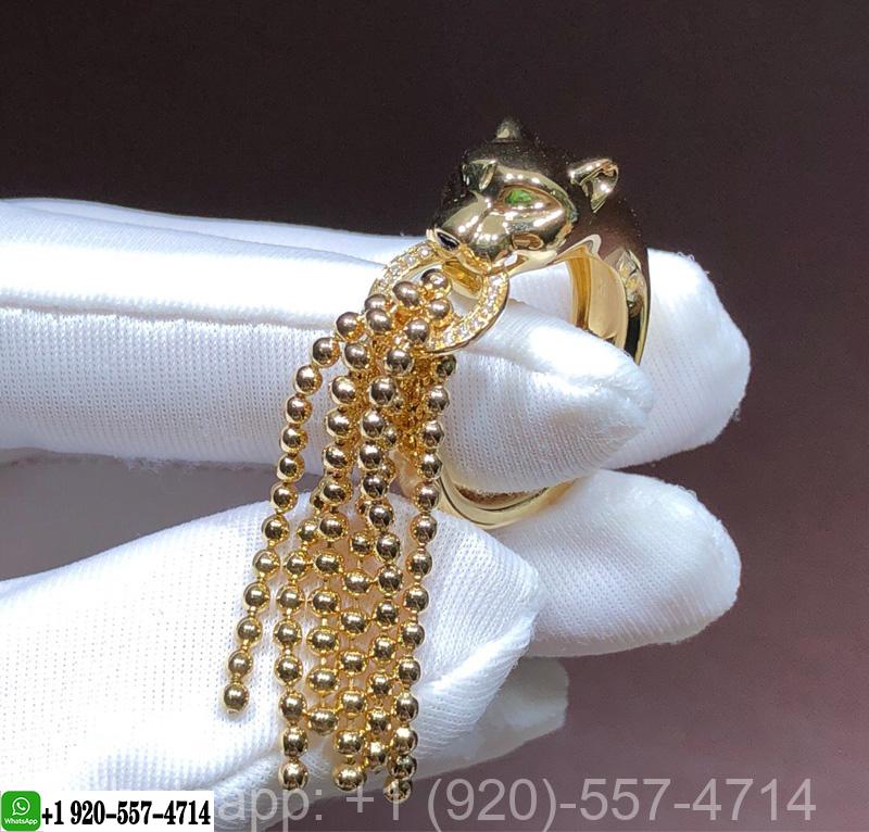 Custom Panthère de Cartier 18K Yellow Gold Tsavorite Garnet and Onyx Tassels Ring N4744000