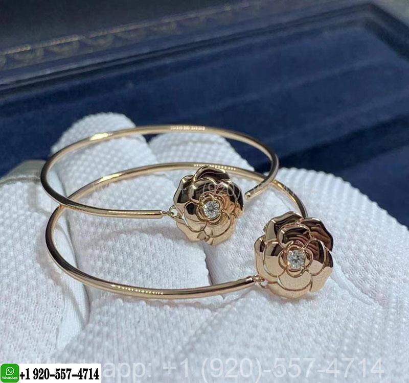 18k Rose Gold & Diamond Extrait de Camélia Hoop Earrings J11844
