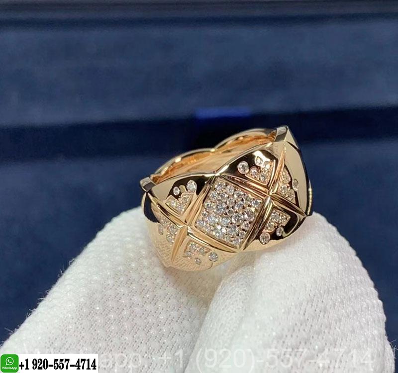 Chanel Coco Crush Ring Quilted Motif Large Version 18k Beige Gold
