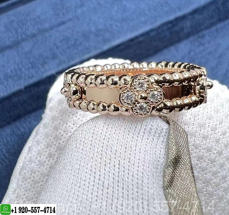 Van Cleef Perlée Sweet Clovers 18K Rose Gold Diamond Ring VCARP6ML00