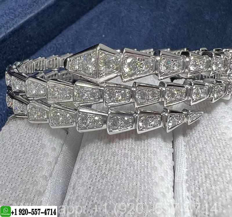 Bvlgari Serpenti Viper 18K White Gold & Pavé Diamond 2-Coil Bracelet 357274