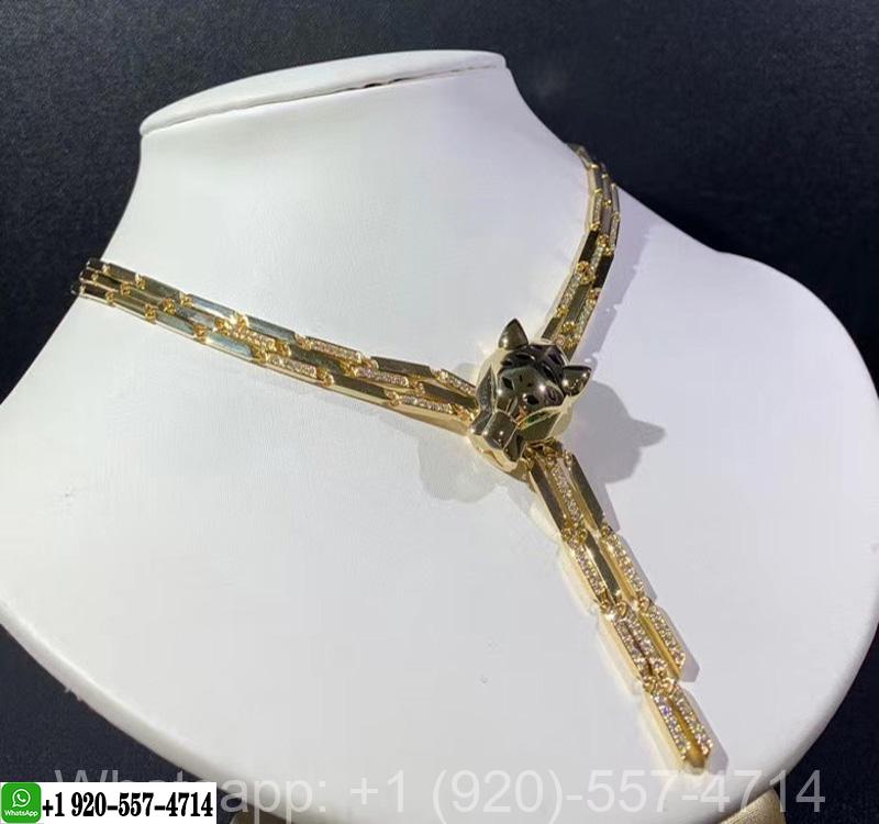 Cartier Panthere de Cartier Diamond Emeralds, Onyx Lacquer Tassel 18k Yellow Gold Pendant Necklace